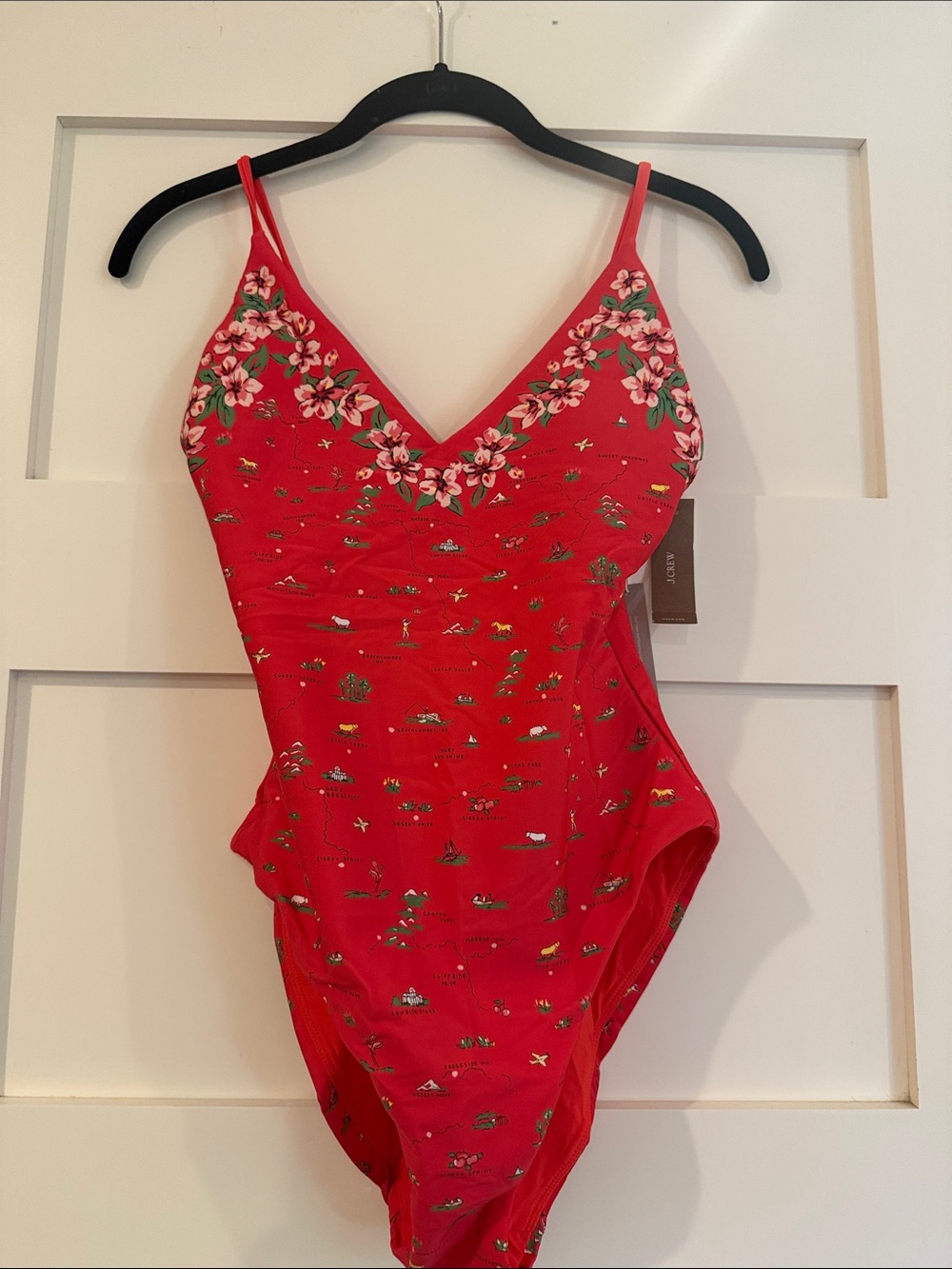 J. Crew Red Lana One-Piece Swimsuit with Classic Sculpt California Poppy NWT